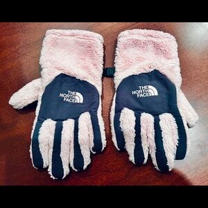 The North Face - Kids - Pink Grey Fleece Gloves - Snap Attachment - Black Grip